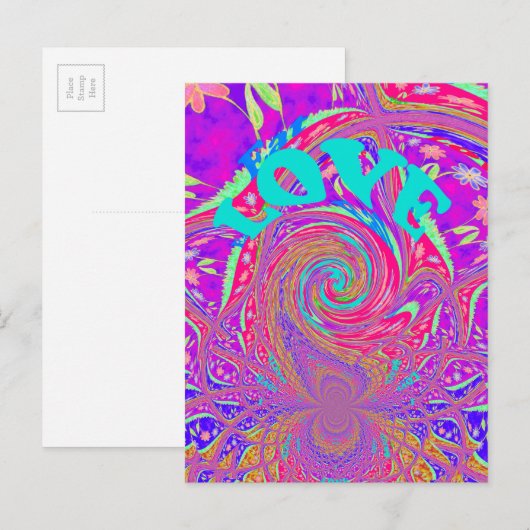 Mesmeriserende Whirlpool Liefde Cyan Tekst kunst G Aankondigingskaart (Voorkant / Achterkant)