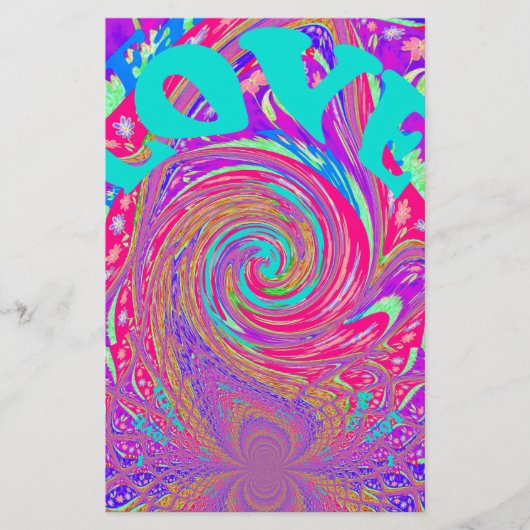 Mesmeriserende Whirlpool Liefde Cyan Tekst kunst G Briefpapier (Voorkant)