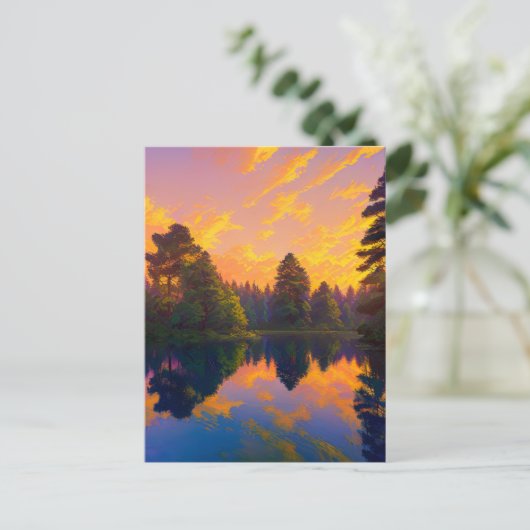Mesmeriserende zonsondergang in het dennenbos briefkaart (Staand voorkant)