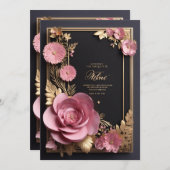 Mesmeriserende Zwart Roze 3D Bloem Groeten Kaart (Voorkant / Achterkant)