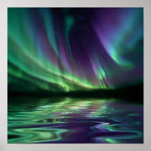 Mesmerizing Aurora Reflectie - Fjord Water Detail Poster
