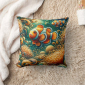 "Mesmerizing Blauwgroen & Oranje Clownfish Koraalr Kussen (Deken)