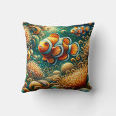 "Mesmerizing Blauwgroen & Oranje Clownfish Koraalr Kussen (Achterkant)