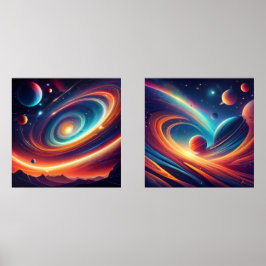 Mesmerizing Cosmic Worlds: Dual Space Art-Prints Muurkunst Sets