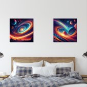 Mesmerizing Cosmic Worlds: Dual Space Art-Prints Muurkunst Sets (Slaapkamer)