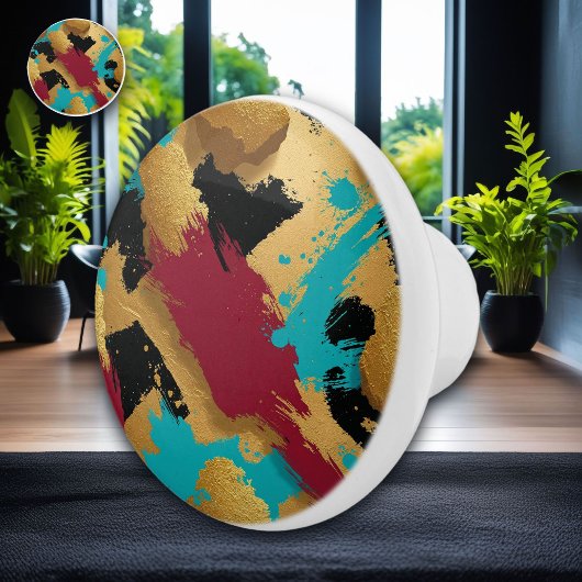 Mesmerizing Gold Sponge-Paint Patroon – Vet Zwart Keramische Knop