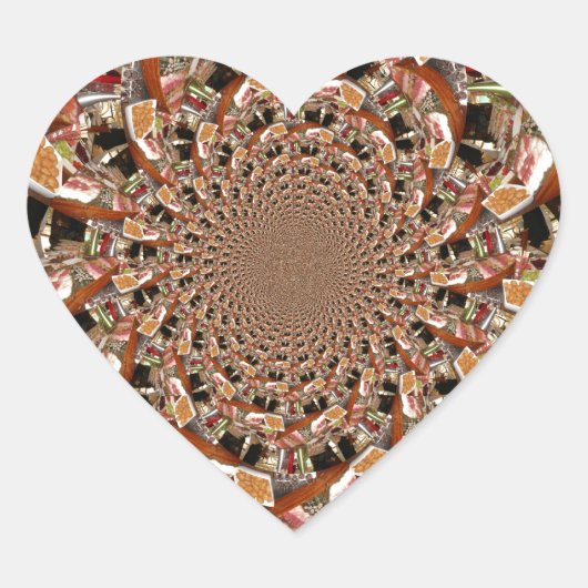 Mesmerizing Mozaïek van Sushi Bruine Kleuren Hart Sticker (Voorkant)