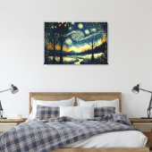 Mesmerizing Van Gogh geïnspireerd Night Landscape  Canvas Afdruk (Insitu (Slaapkamer))