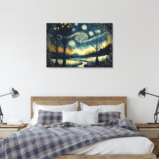 Mesmerizing Van Gogh geïnspireerd Night Landscape Canvas Afdruk (Insitu (Slaapkamer))