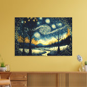 Mesmerizing Van Gogh geïnspireerd Night Landscape  Canvas Afdruk (Insitu (Woonkamer))