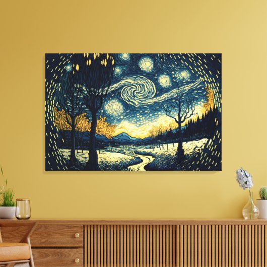 Mesmerizing Van Gogh geïnspireerd Night Landscape Canvas Afdruk (Insitu (Woonkamer))