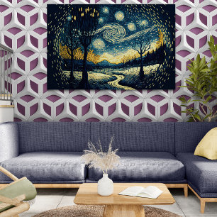 Mesmerizing Van Gogh geïnspireerd Night Landscape  Canvas Afdruk