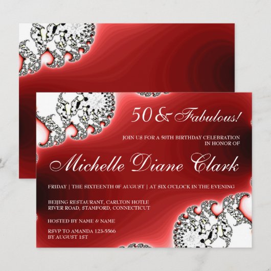 Mesnikkende juwelen Rood, uitnodiging (Voorkant / Achterkant)