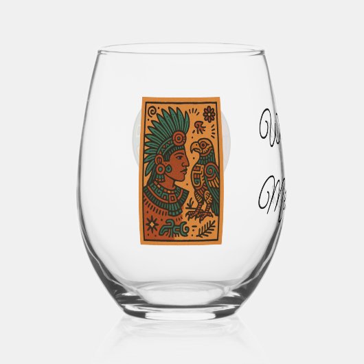 Mesoamerican Emperor Medallion Aztec/Mayan Person Wijnglas Zonder Voet (Voorkant)