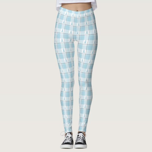 Mesothelioma Awareness Plaid Light Blue Ribbon Leggings (Voorkant)