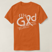 Mesothelioom bewustzijn Mijn God is hierin sterker T-shirt (Design voorkant)