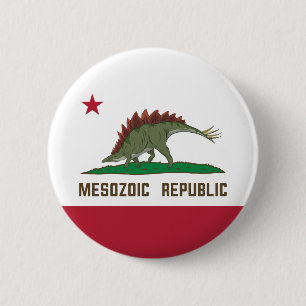 Mesozoic Republic California Flag Stegosaurus Ronde Button 5,7 Cm