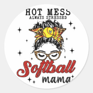 Mess altijd gestreste softbal mama ronde sticker