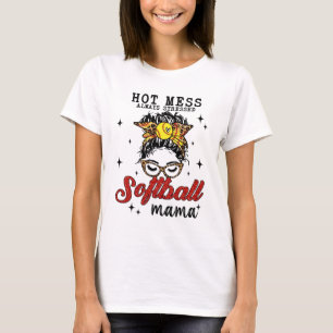 Mess altijd gestreste softbal mama t-shirt