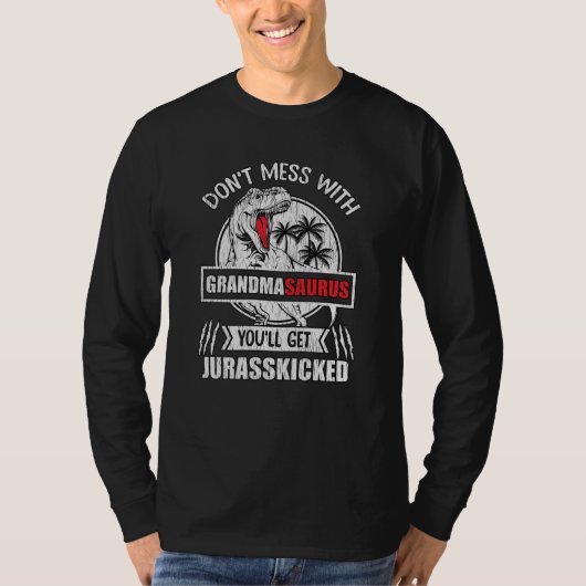 Mess niet met oma Saurus Dinosaur Familiemam T-shirt (Voorkant)