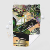 Mess of design objects & symbols with rogh effect golfhanddoek (Insitu)