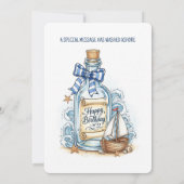 Message In Bottle Sailboat Birthday Invitation Kaart (Achterkant)
