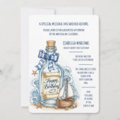 Message In Bottle Sailboat Birthday Invitation Kaart (Voorkant)