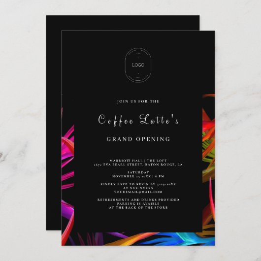 Messaging Wild Tropical Style Black Business Opene Kaart (Voorkant / Achterkant)