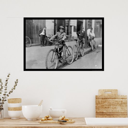 Messenger Boy and Bicycle 1911 Poster (Keuken)