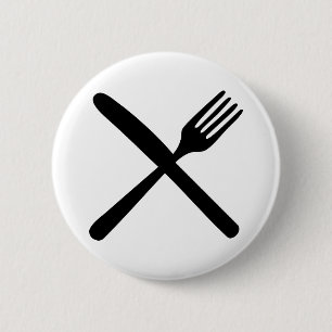 messenmakersvork en gekruist mes ronde button 5,7 cm