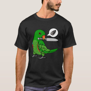 Messenpapegaai wil zaden in mannelijke eclectus t-shirt