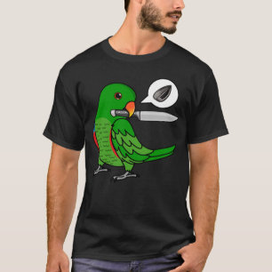 Messenpapegaai wil zaden in mannelijke eclectus t-shirt