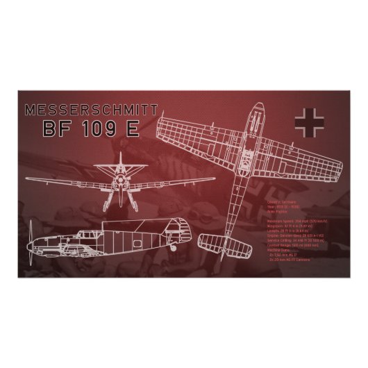 Messerschmitt Bf 109 Blauwdruk Foto Afdruk (Voorkant)