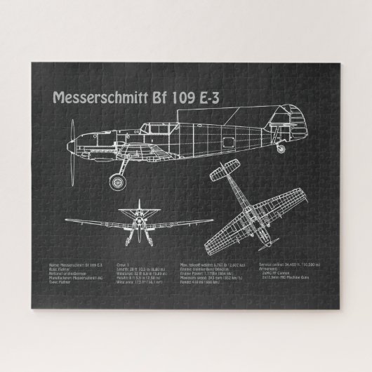 Messerschmitt Bf 109 - Blauwdruk PD van het vliegt Legpuzzel (Horizontaal)