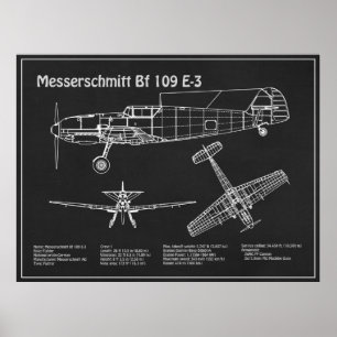 Messerschmitt Bf 109 - Blauwdruk PD van het vliegt Poster