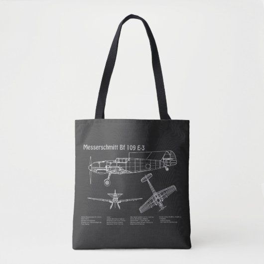 Messerschmitt Bf 109 - Blauwdruk PD van het vliegt Tote Bag (Voorkant)