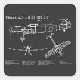 Messerschmitt Bf 109 - Blauwdruk PD van het vliegt Vierkante Sticker