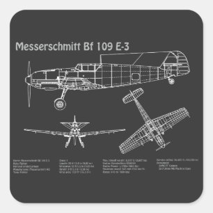 Messerschmitt Bf 109 - Blauwdruk PD van het vliegt Vierkante Sticker