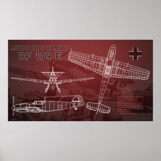 Messerschmitt Bf 109 Blauwdruk Poster (Voorkant)