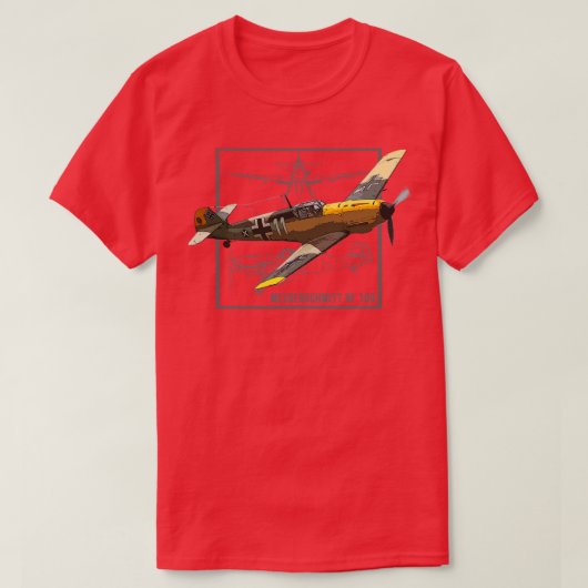 Messerschmitt BF 109 Duits WO2 gevechtsvliegtuig T-shirt (Design voorkant)