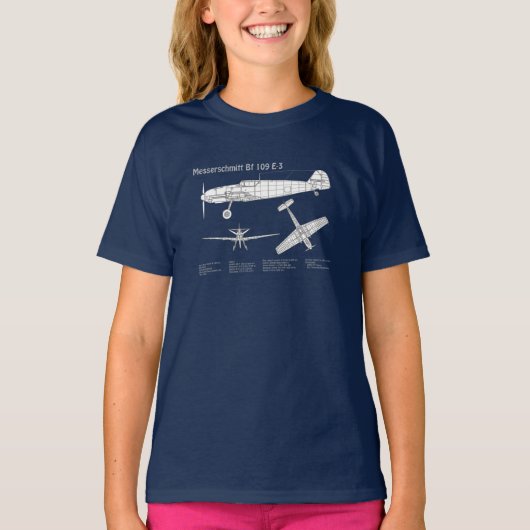 Messerschmitt Bf 109 - Vliegtuigblauwdruk ABD T-shirt (Voorkant)