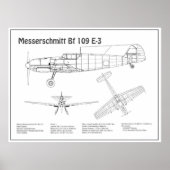 Messerschmitt Bf 109 - Vliegtuigblauwdruk BD Poster (Voorkant)