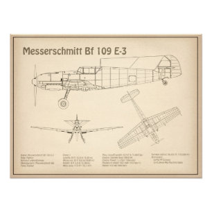 Messerschmitt Bf 109 - Vliegtuigblauwdruk SD Foto Afdruk
