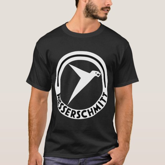 messerschmitt vliegtuig logo wit op etiket t-shirt (Voorkant)