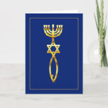 Messiaanse Verbinding - blauw Kaart<br><div class="desc">De Messiaanse Verbinding,  van de eerste eeuw,  een combinatie van een menorah,  een Jodenster en ichthys een vis op om het even welke occaion Judaica en Messiaanse groet en notakaarten.</div>