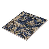 Messing Bloem Boom, Gouden en Blauwe Muurschilderi Tegeltje (Zijkant)