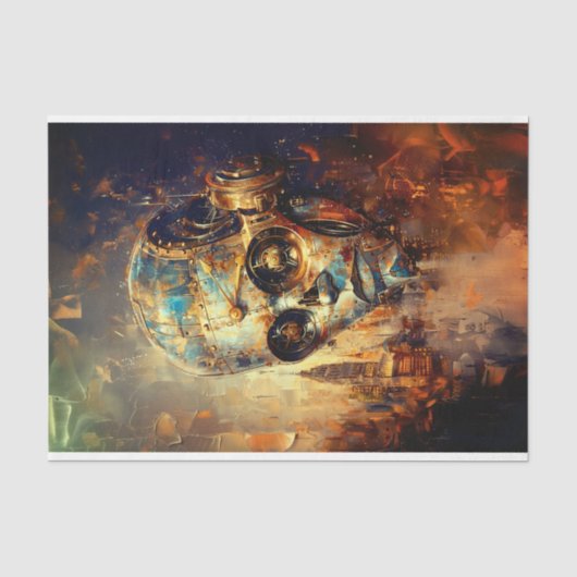 Messing Steampunk Robot Hoofd, Goud DG3G Découpage Tissuepapier (Voorkant)