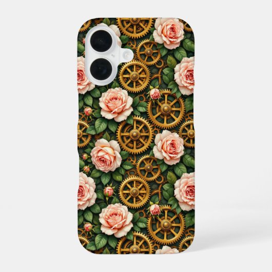 Messing Tandwielen en Rozen iPhone 16 Hoesje (Achterkant)