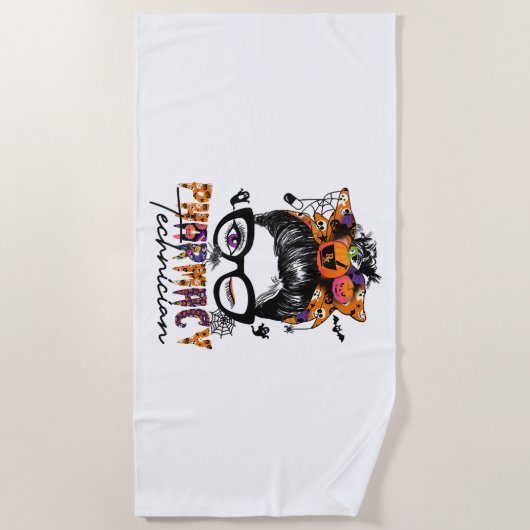 Messy Bun Apotheek Technicus Halloween Party Strandlaken (Voorkant)