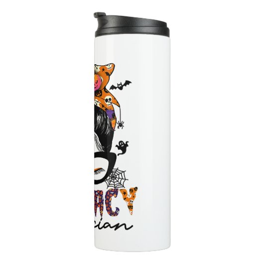 Messy Bun Apotheek Technicus Halloween Party Thermosbeker (Geroteerd rechts)